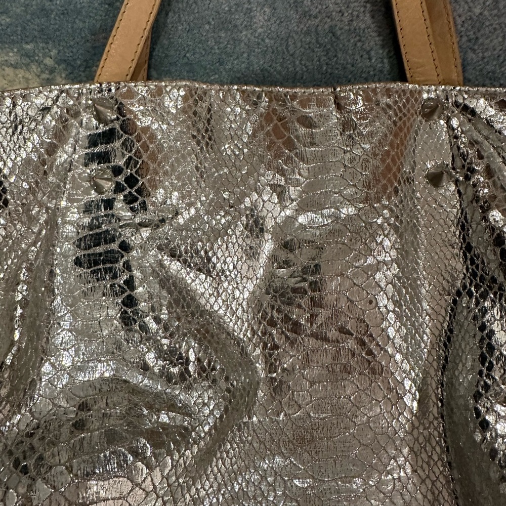 Sam Edelman shoulder bag purse metallic silver hobo tote croc embossed - Picture 2 of 8